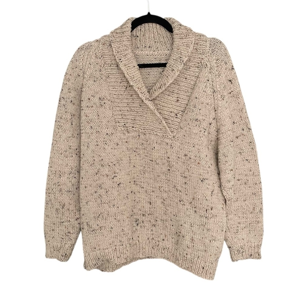 HAND KNIT Shawl Collar Pullover Sweater Cream XXL